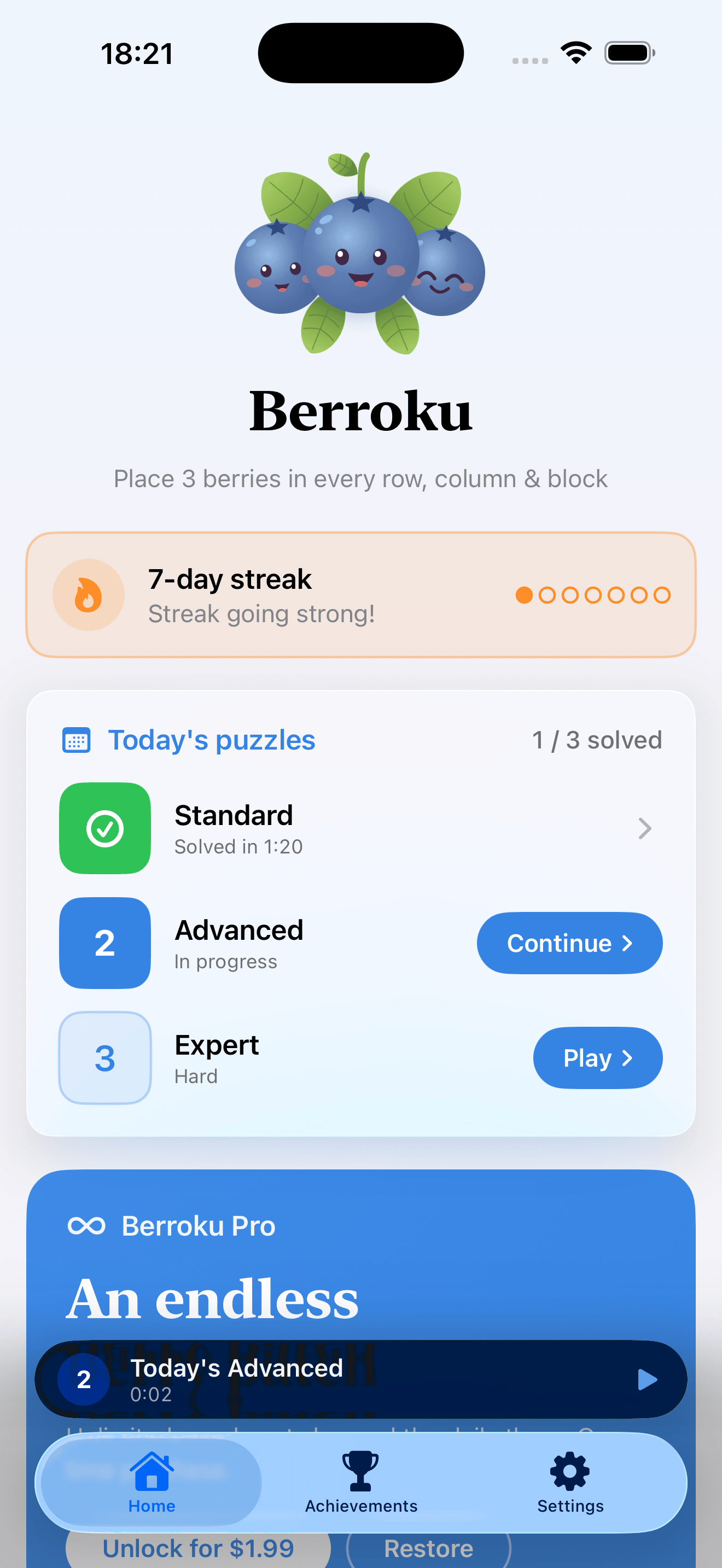 Berroku home screen